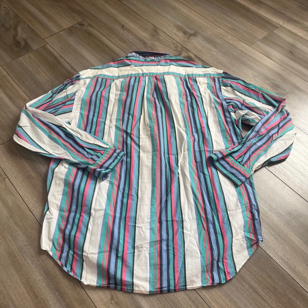 Vintage Tommy Hilfiger Mens Medium Striped Button Down Shirt Crest Bin F-16 - Picture 4 of 5